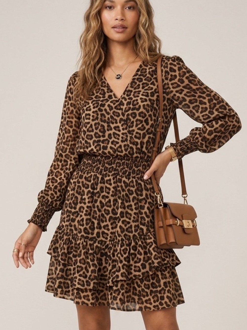Michael Kors Brown Leopard Print Mini Dress
